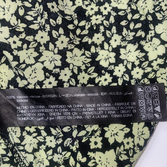 Zara Ditsy Floral Print Flowing Tiered V Neck Mini Dress Black Green Small - Picture 11 of 13